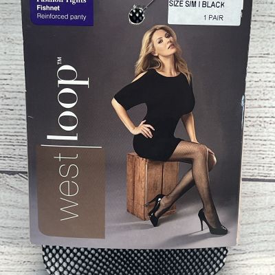 West Loop Womens Ladies 1 Pair Black Reinforced Panty Fashion Tights Fishnet S/M