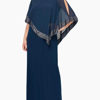 SLNY Asymmetric Trim Maxi Dress-Deep Navy Blue Dress Size 24W