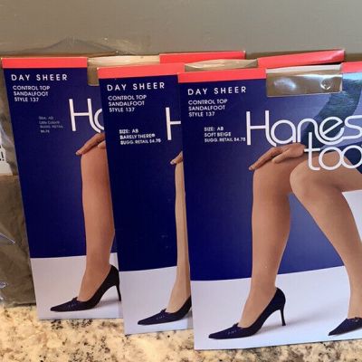 Hanes too day sheer control top pantyhose 4pair style 137 AB sandal foot