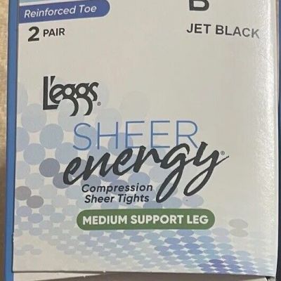 2 Pair Leggs Sheer Energy Q+ Jet BLACK, MEDIUM SUPPORT LEG, CONTROL TOP