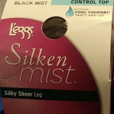 L'eggs Silken Mist Control Top Pantyhose, Black Mist 20207 Size B Silky Sheer