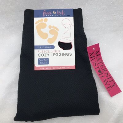 First Kick Women’s Maternity Original Fleece Lined Cozy Leggings OS Black Weave
