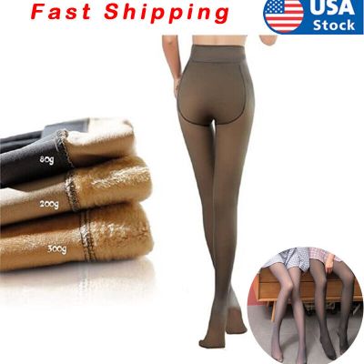 US Women Thermal Lined Translucent Pantyhose Winter Warm Fleece Tights Stockings