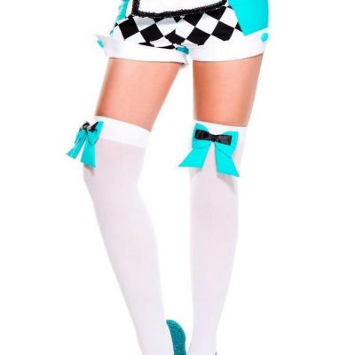 sexy MUSIC LEGS mini DOUBLE bow TOPS opaque THIGH highs STOCKINGS alice DOROTHY