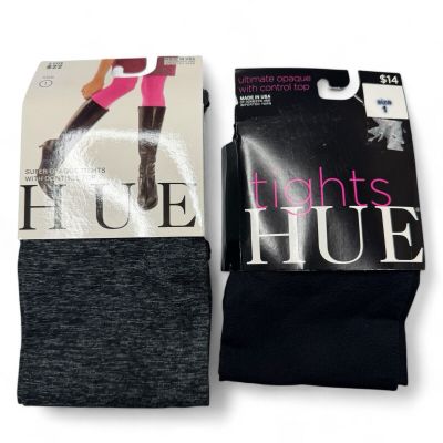 Hue Graphite Heather Super Opaque Tights & Black Ultimate Opaque Tights Size 1