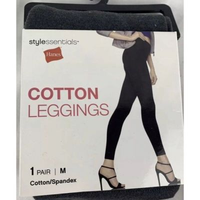 Hanes Women' Style Essentials Marble Grey Cotton Spandex  Mid-Rise Leggings Sz M