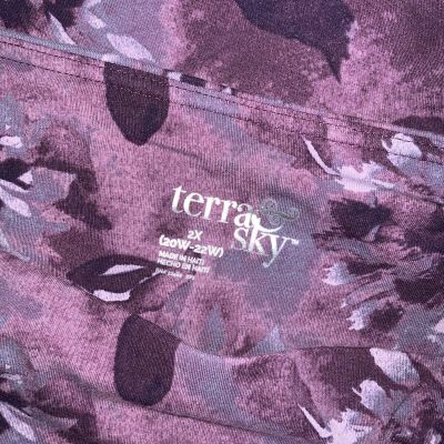 Terra & Sky Women's Size 2X (20W-22W) Pull-On Ankle Leggings Purple Floral Print
