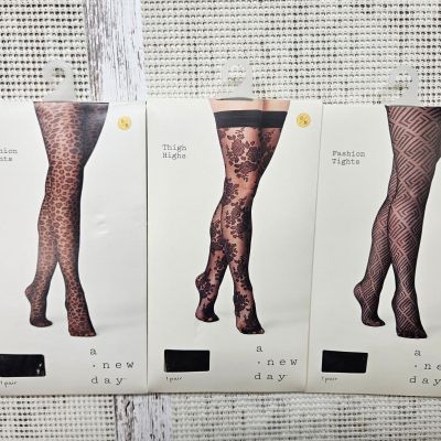 3 Pack A New Day Women's Thigh Highs & Fashion Tights - Small/Medium Black