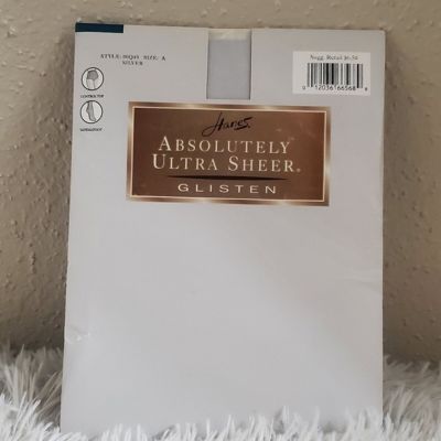 Womens vintage absolutely ultra sheer glisten hanes Silver Panty Hose Size A
