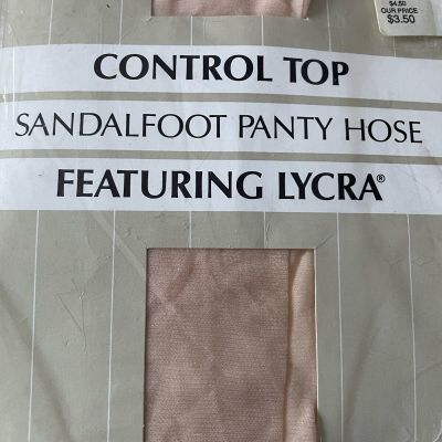 Vintage Control Top Sandalfoot Panty Hose Fraturing Lycra Sz Small/Medium Linen
