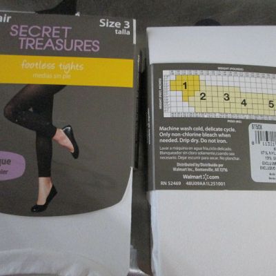 Secret Treasures WHITE Opaque Footless Tights CHOICE Size 1 or 3 NIP Fast Ship