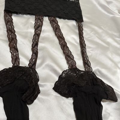 Sheer Stockings With Attached Lace Garter Belt Black