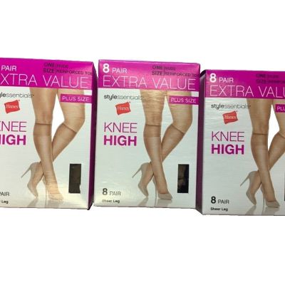 Haines STYLE ESSENTIALS Knee High Plus Size Hosiery  Nude. pack of 3. N