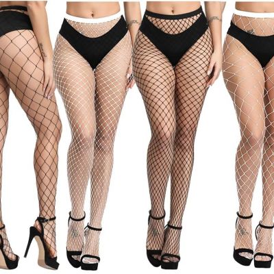 4 PCS Womens High Waist Tights Fishnet Stockings,Fishnet Stockings for Women, Bl