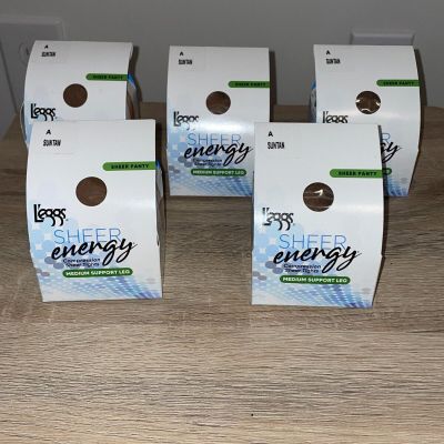 LEGGS Lot of 5 SheerEnergy Compression Tights Pantyhose Medium Support  Suntan A