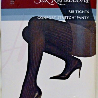 2 Pair Hanes Silk Reflections Ribbed Tights Stretch Size AB Mocha Brown (6HH)
