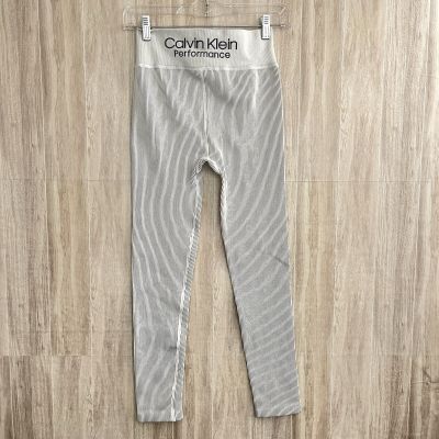 CK Calvin Klein Performance Women’s Leggings SIZE S White Striped Gym Workout