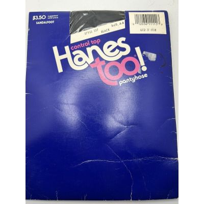 Vtg 1990 Hanes Too! Pantyhose Control Top New BlackSize A B Style 137 Sandalfoot
