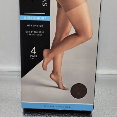 Silk Impressions Pantyhose, High Waisted, Sheer, 4-Pack, Small, Coffee Bean