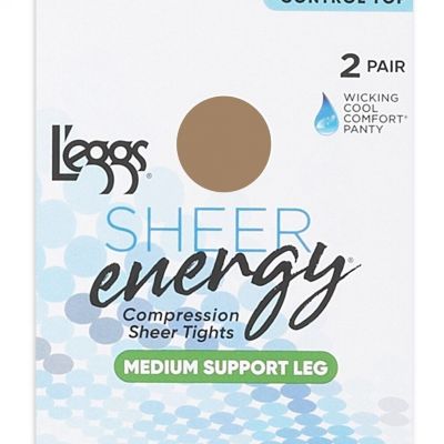 Leggs Sheer Energy Control Top Q+ Nude  Medium Support Leg 2 Pair Sheer Tights