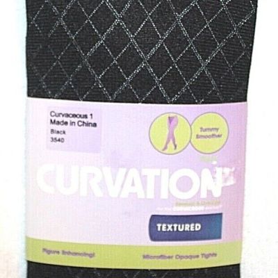 Curvation Women's Textured Tummy Smoother Black Opaque Tights - Pick Your Size
