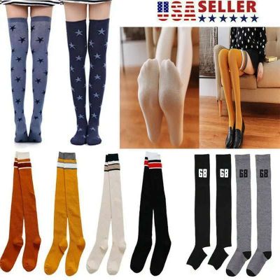 Womens Striped Thigh High Over The Knee Stockings Extra Long Opaque Socks 2021