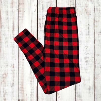 Women’s Leggings Classic Red Buffalo Plaid Plus Size 1X-2X NWT Stretchy Soft