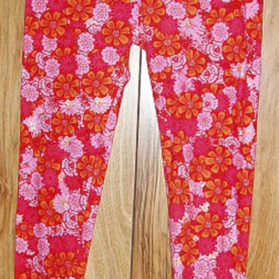 Lularoe One Size Leggings Bright Red Pink Orange Flowers