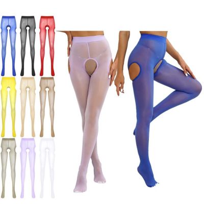 US Womens Sheer Glossy Pantyhose Tights Hollow Out Open Crotch Footed Stockings