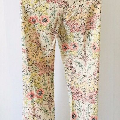 NEW ZARA Basic Beige Multicolored Floral Cropped Pants Waist  27 Size XS O494
