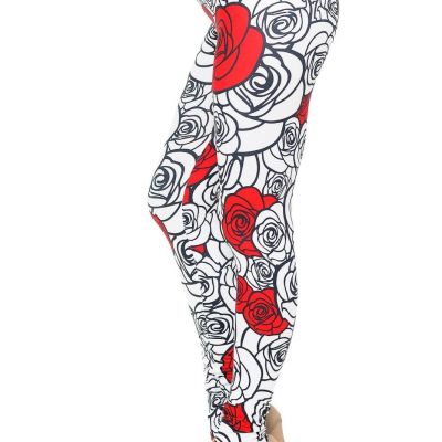 Regular & Plus Size Rose Stencil Leggings By USA Fashion W/Comfort Elastic Waist