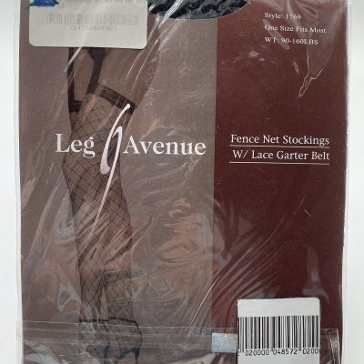 Fence Net Stockings Attached Lace Garter Belt Fits 90-160lbs Black NEW In Pack