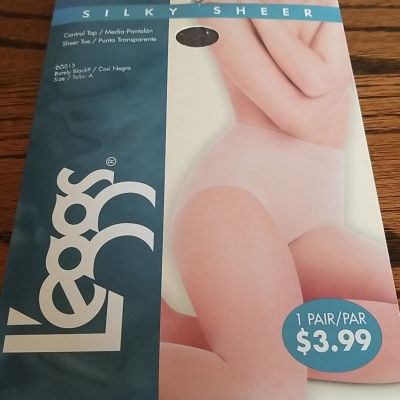 Legg's Silky Sheer Control Top Size A - Barely Black- Sheer Toe Pantyhose Nylons