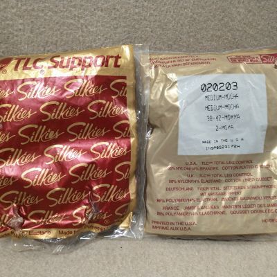Silkies TLC Support Pantyhose Mocha #020303 Total Leg Control Medium USA Lot 2