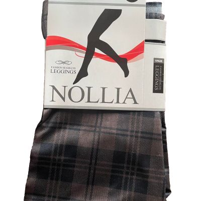 new NOLLIA Fashion Seamless Leggings sz S/M plaid checkered brown black pattern