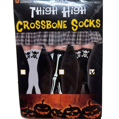 Thigh High Skull & Crossbones Stockings Socks Black Goth Punk Emo Dress Up Sexy