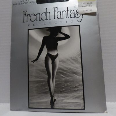 Vintage French Fantasy Collection Lace Top Sheer Pantyhose Black Short