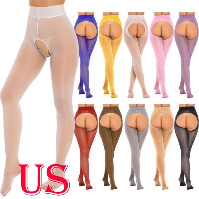 US Women's Seamless Tights Open Crotch Pantyhose Ultra-thin Sheer Silk Stockings