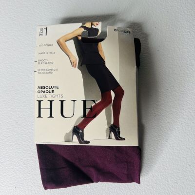 NWT HUE Womens Absolute Opaque Luxe Tights Size 1 Deep Burgundy 1 Pair Pack