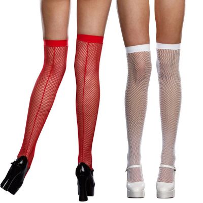 Lingerie Thigh Hi Stockings Size Regular Back Seam Red or White Fishnet DGl7811