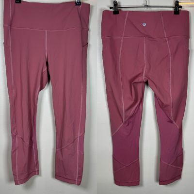 Lululemon Crop Pink Leggings Pockets Drawstring Size 8 Athleisure Exercise