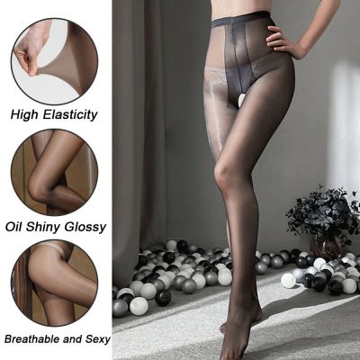 Sheer to Waist Pantyhose Tights Open Crotch Oil Shiny Glossy Silk Stockings Sock