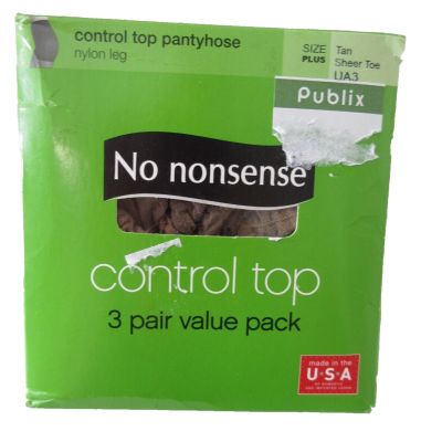 No Nonsense Control Top Pantyhose Comfort Plus Size UA3 Tan Sheer Toe 3 PAIR NIB