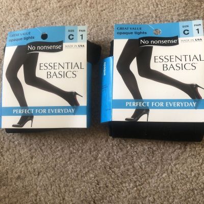 New Ladies No Nonsense Essential Basics Opaque Tights Sz C Black  NWT Set Of 2