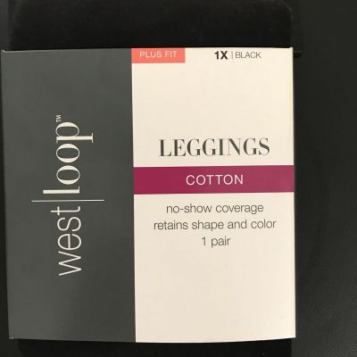 New Women's Size 1X Plus Fit - West Loop Black Cotton Leggings NIB