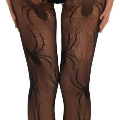 Spiders Pattern Fishnet Tights Womens Black Sexy High Waist Spider Print Net Leg