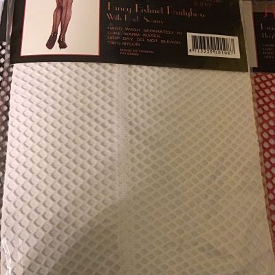 HIBALY Fancy  Fishnet  Pantyhose With Back Seams. One Size . 4  White Available