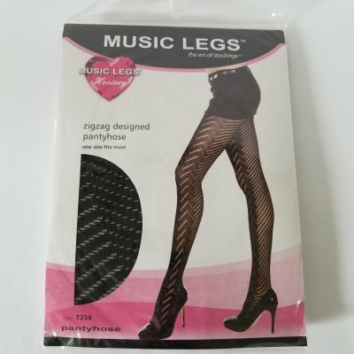Zig Zag Designed Pantyhose - Black - Music Legs Style 7234