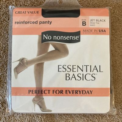 No Nonsense ESSENTIAL BASICS  JET BLACK  Reinforced Panty Hose Sheer Toe Size B