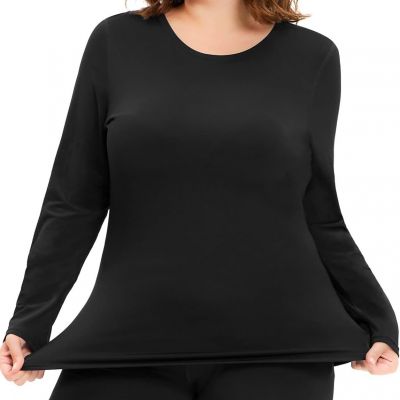 COOTRY Plus Size Thermal Shirts for Women Fleece Lined 3X-Large, Top - Black